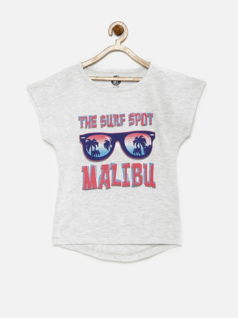 

YK Girls Grey Melange Printed Round Neck T-Shirt