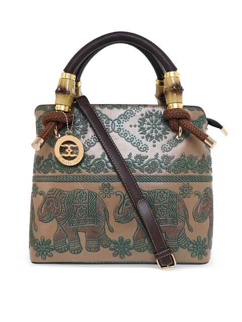 

ESBEDA Women Green & Beige Ethnic Motifs Printed PU Structured Handheld Bag