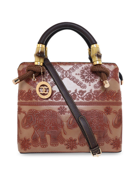 

ESBEDA Women Brown Ethnic Motifs Textured PU Structured Handheld Bag, Coffee brown