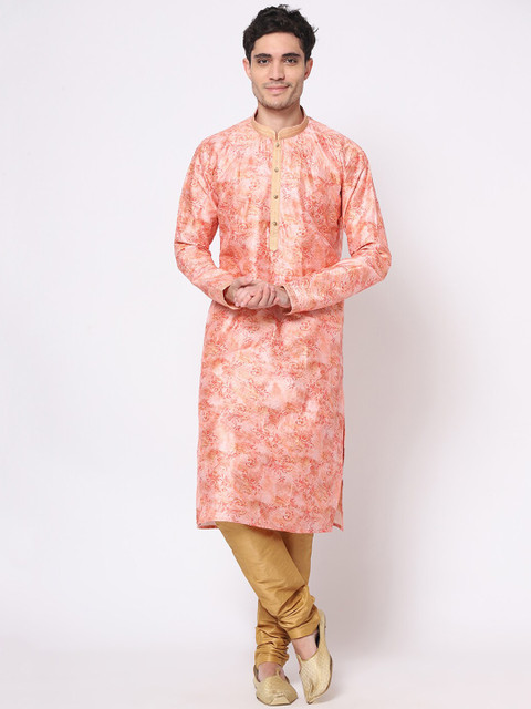 

TORO Men Peach-Coloured Thread Work Pathani Kurta