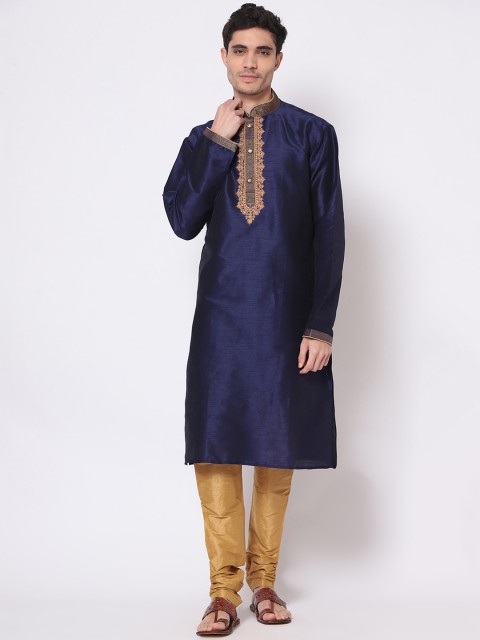 

TORO Men Navy Blue Thread Work Kurta