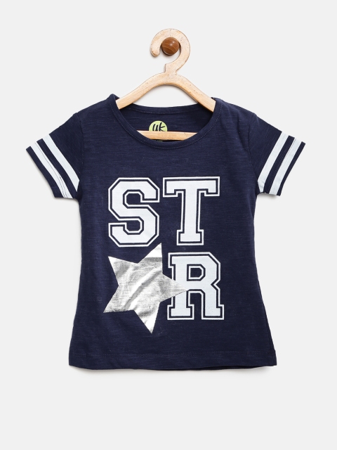 

YK Girls Navy Blue Printed T-shirt
