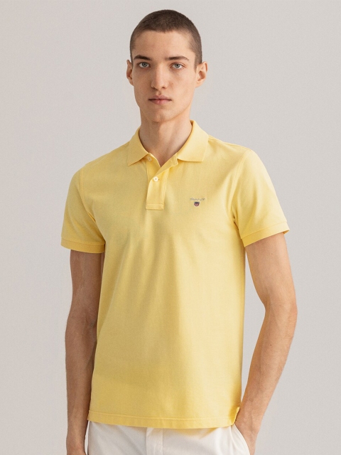 

GANT Men Yellow Polo Collar Pure Cotton Slim Fit T-shirt