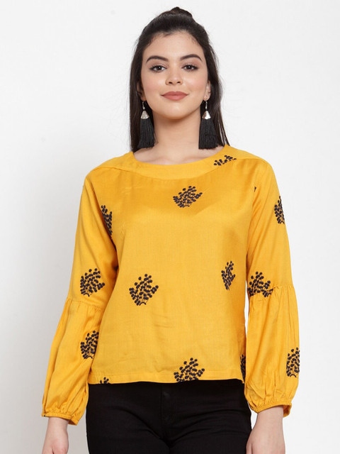 

Miaz Lifestyle Yellow Floral Embroidered Top