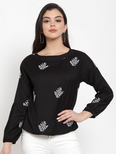 

Miaz Lifestyle Women Black & White Floral Printed Top