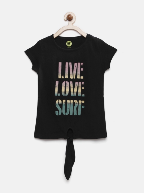 

YK Girls Black Printed T-shirt