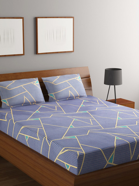 

RUGSMITH Blue 200 TC Queen Bedsheet with 2 Pillow Covers