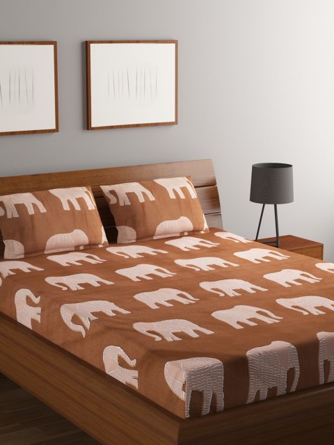 

RUGSMITH Brown & White 200 TC King Bedsheet with 2 Pillow Covers