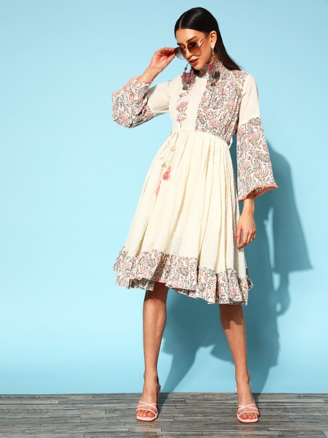 

ZOLA Classy Off White Floral Print Parade Dress