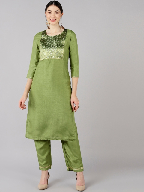 

AHIKA Women Green Ethnic Motifs Embroidered Patchwork Kurta