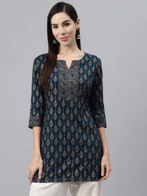 

Laabha Green & Beige Ethnic Printed Tunic