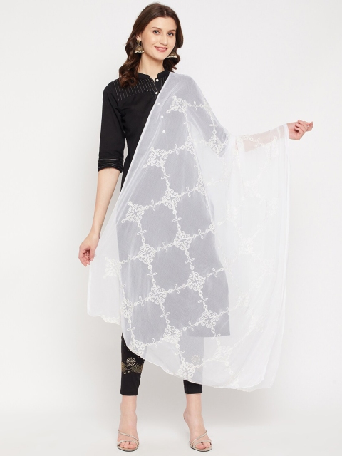

Clora Creation White Embroidered Chiffon Dupatta