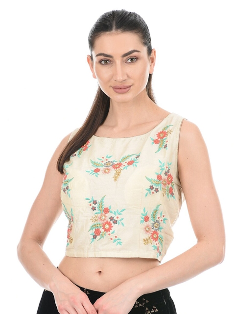 

Ethnicity Women Beige & Blue Floral Embroidered Top