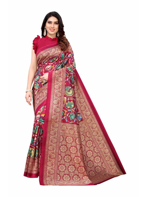 

AADVIKA Red & Gold-Toned Floral Art Silk Mysore Silk Saree