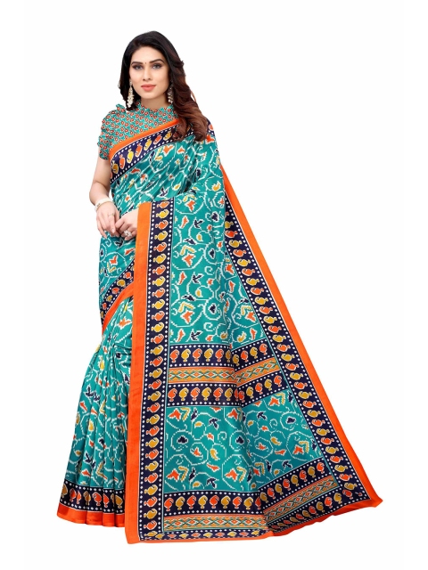 

AADVIKA Green & Orange Ethnic Motifs Art Silk Mysore Silk Saree