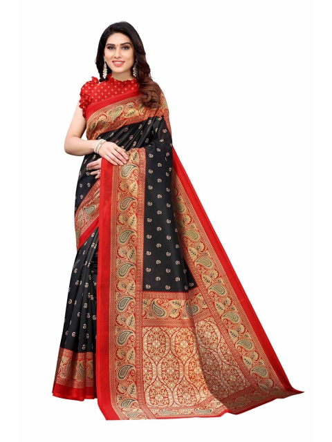

AADVIKA Black & Red Ethnic Motifs Art Silk Mysore Silk Saree
