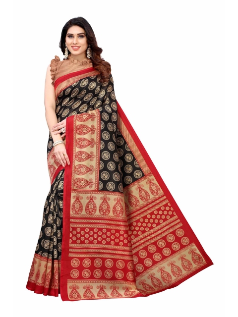 

AADVIKA Black & Gold-Toned Floral Art Silk Mysore Silk Saree