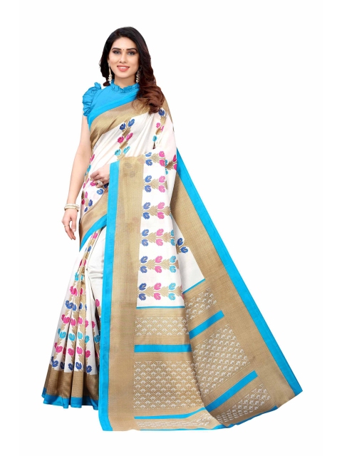 

AADVIKA Blue & White Floral Art Silk Mysore Silk Saree