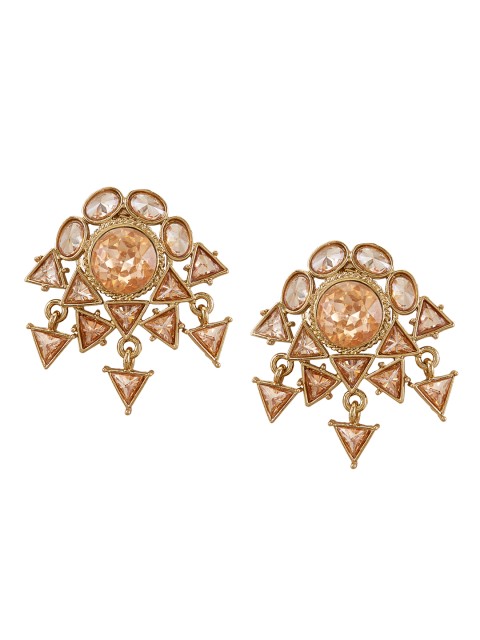 

Tipsyfly Gold-Toned Stone-Studded Drop Earrings