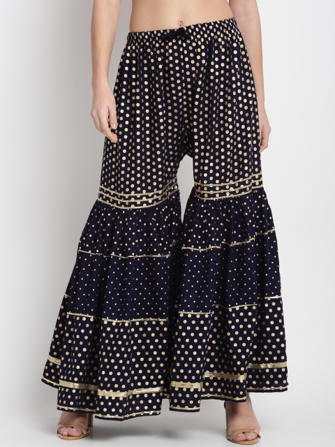 

Miaz Lifestyle Women Navy Blue Floral Printed Relaxed Loose Fit High-Rise Easy Wash Pleated Trousers