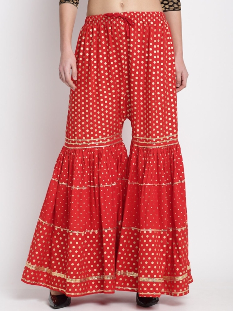 

Miaz Lifestyle Women Red Ethnic Motifs Printed Relaxed Loose Fit High-Rise Easy Wash Pleated Trousers