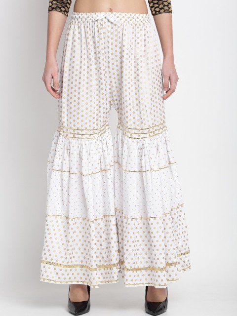 

Miaz Lifestyle Women White Printed Relaxed Loose Fit High-Rise Easy Wash Pleated Trousers