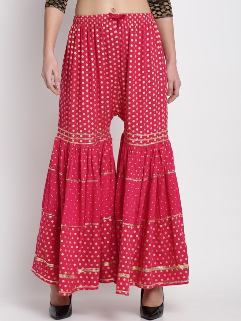 

Miaz Lifestyle Women Pink Printed Relaxed Loose Fit High-Rise Easy Wash Pleated Trousers