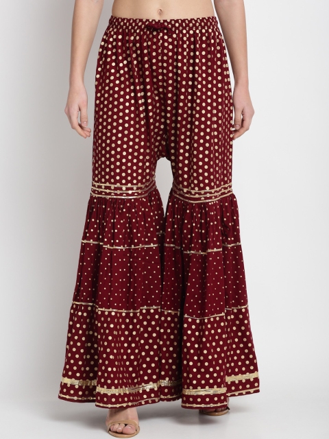 

Miaz Lifestyle Women Maroon & Cream Printed Sharara