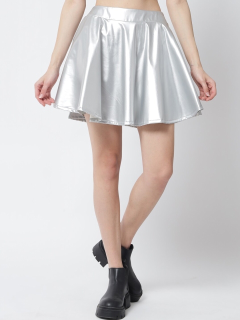 

Kotty Women Silver Solid Flared Mini Skirt