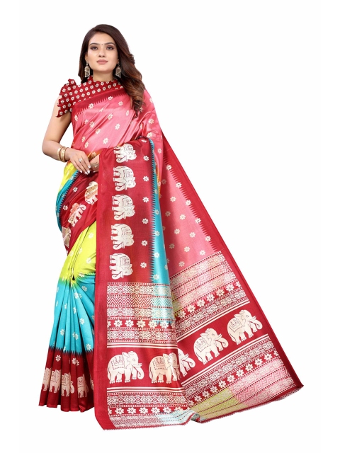 

AADVIKA Red & Yellow Ethnic Motifs Art Silk Mysore Silk Saree