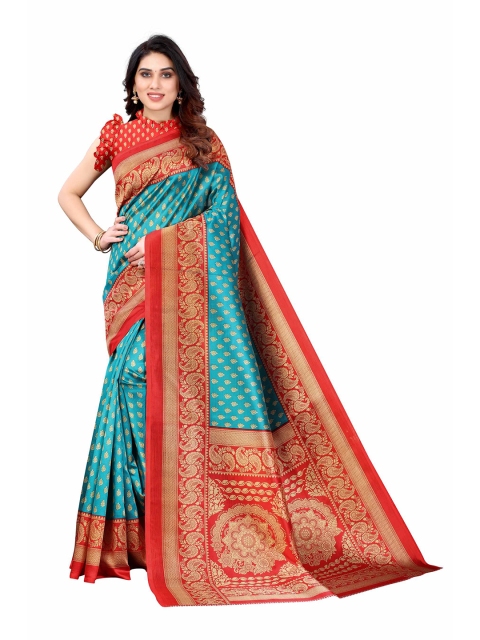 

AADVIKA Green & Red Floral Art Silk Mysore Silk Saree