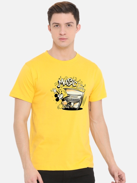 

Fully Filmy Men Yellow Mickey Mouse Printed Cotton T-shirt