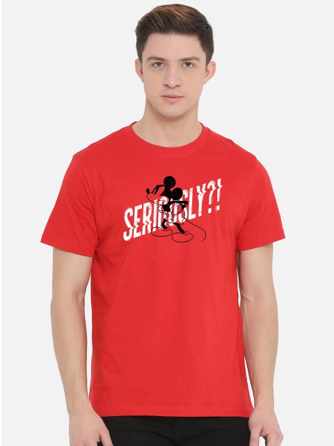 

Fully Filmy Men Red Mickey Mouse Printed Cotton T-shirt