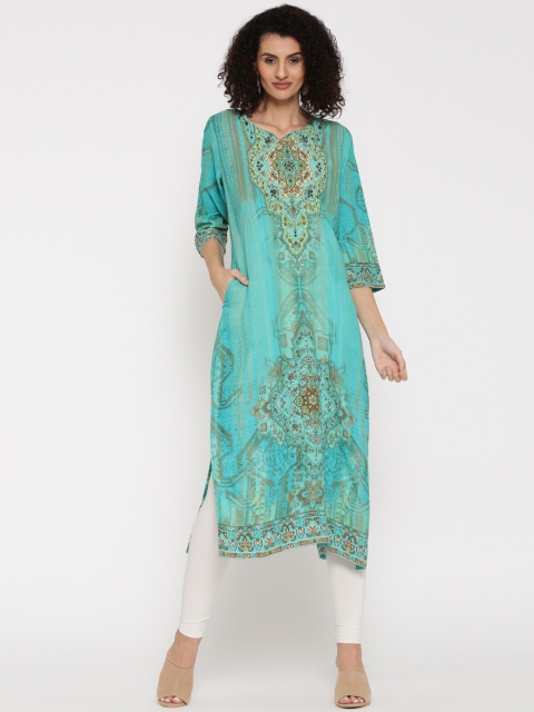 

Shree Women Sea Green Printed Straight Kurta