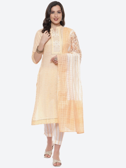 

Biba Peach-Coloured & White Striped Pure Cotton Unstitched Dress Material