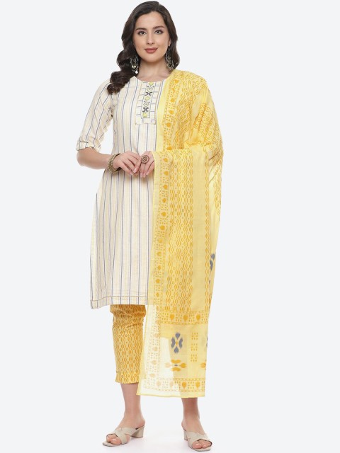 

Biba Yellow & White Printed Pure Cotton Unstitched Dress Material