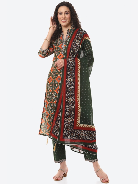 

Biba Green & Orange Printed Pure Cotton Unstitched Dress Material