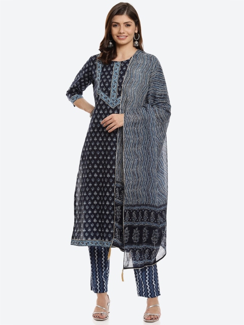 

Biba Navy Blue Printed Pure Cotton Unstitched Dress Material