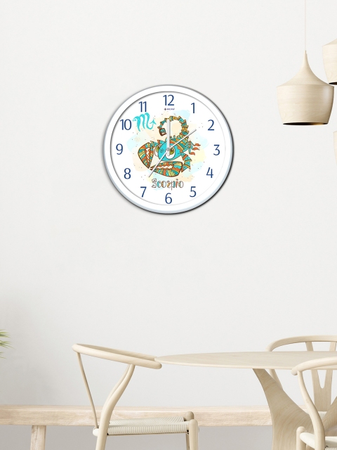 

WENS White & Turquoise Blue Scorpio Printed Traditional Wall Clock