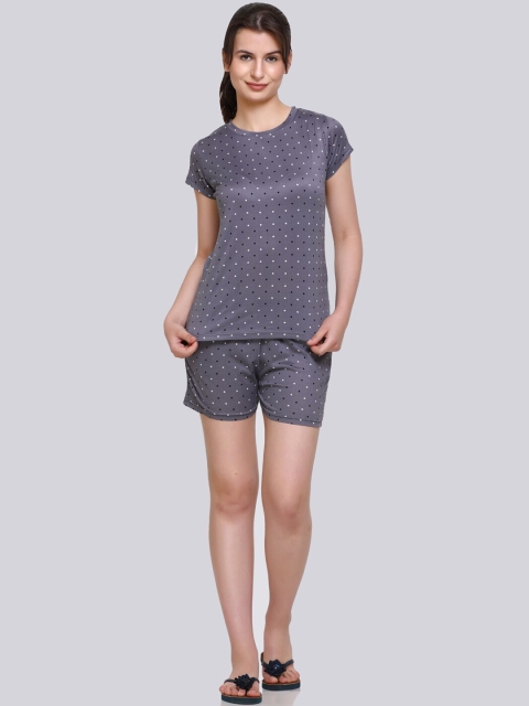 

Obaan Women Grey Polka Dots Print Night Suit