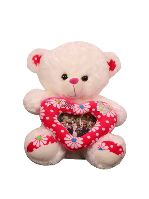 

SKYLOFTS Unisex Kids White & Red Teddy Bear with Photo Inside The Heart Soft Toys