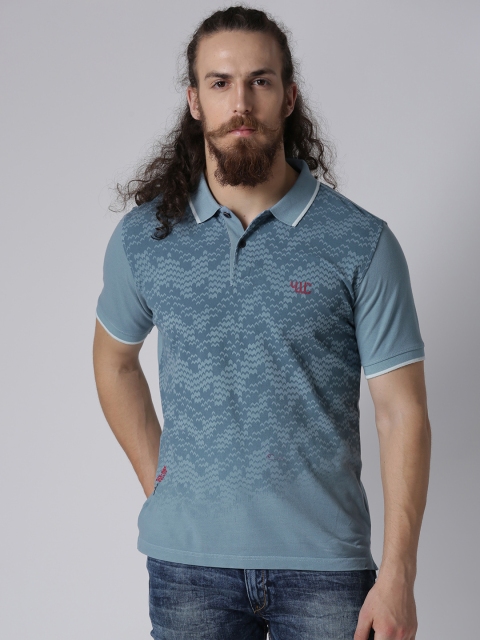 

YWC Men Blue Printed Polo Collar T-Shirt