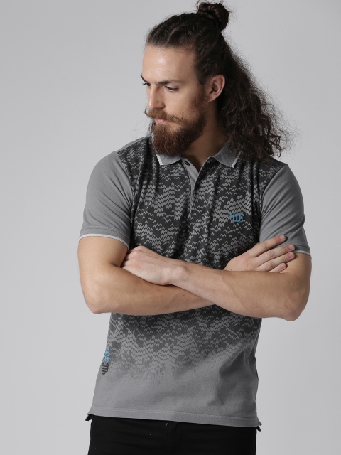 

YWC Men Grey Printed Yuvi Fit Polo Collar T-shirt