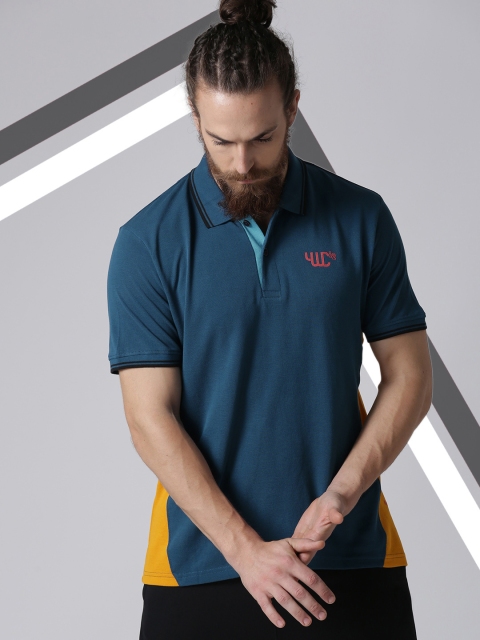 

YWC Men Teal Blue Solid Polo Collar T-shirt