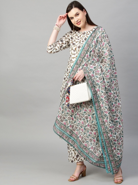 

KALINI Women White Floral Printed Kurta with Palazzos & With Dupatta