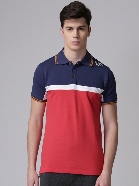 

YWC Men Red & Navy Colourblocked Polo Collar T-shirt