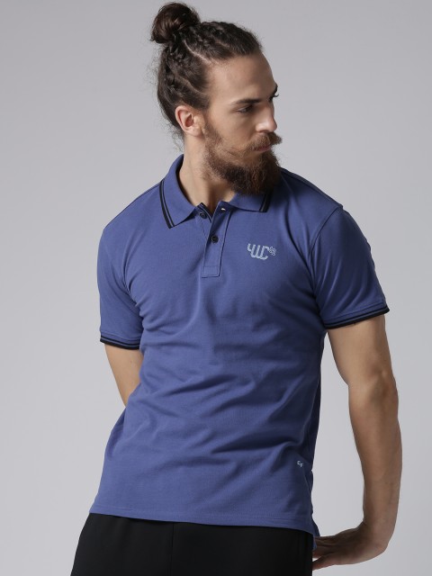 

YWC Men Blue Solid Polo Collar T-shirt