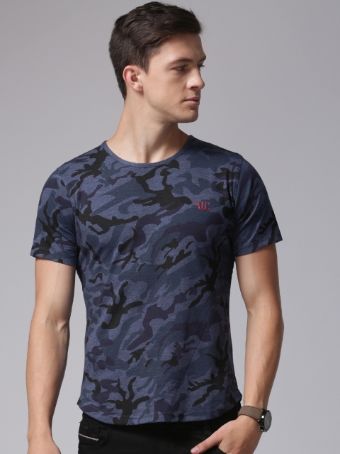 

YWC Men Blue Printed Round Neck T-shirt