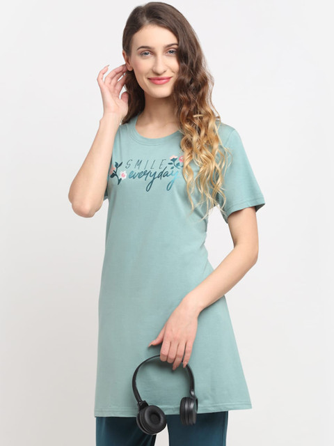 

Kanvin Women Sea Green Printed Lounge Tshirts