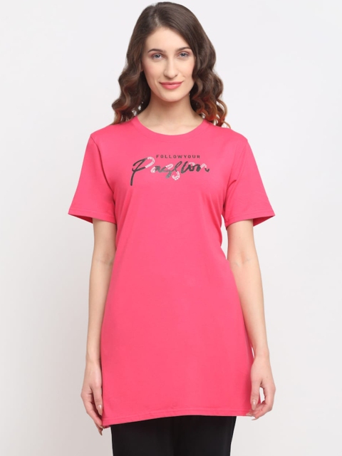 

Kanvin Women Pink Typography Printed Lounge Tshirts